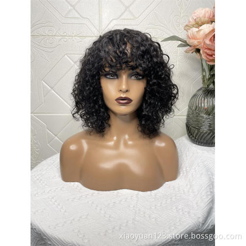 Mayqueen 10a Transparent Ombre Color Short Deep Curly Bob Wig Raw Indian Cuticle Mink Human Hair no Lace Front Wigs With Bang